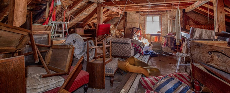 cluttered attic junk room