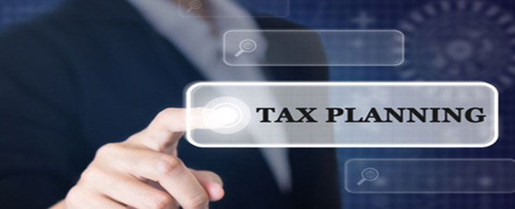 businessman selecting virtual tax planning text