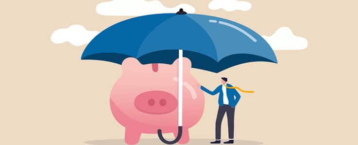 umbrella coverage of piggy bank savings illustration