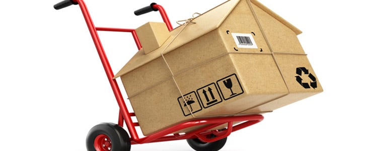 hand cart moving cardboard replica home
