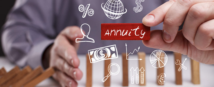 man stopping domino effect with annuity