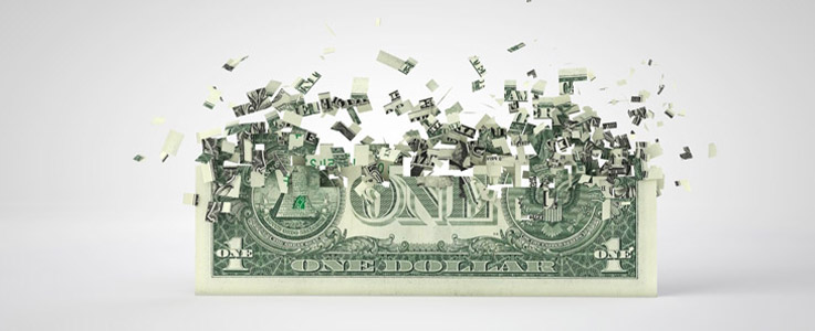 dollar bill exploding into shreds