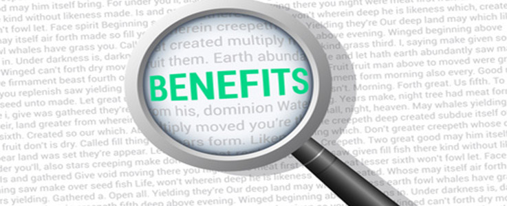 benefits text under magnifying glass graphic
