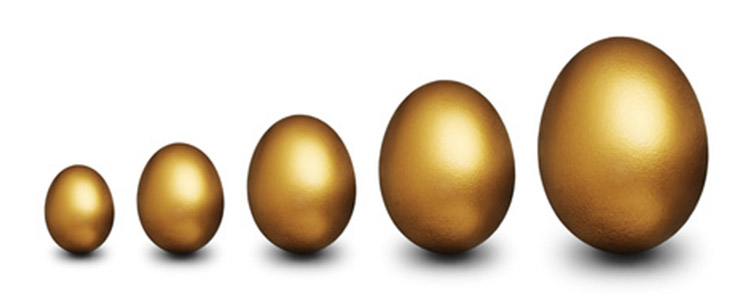 row of gold eggs