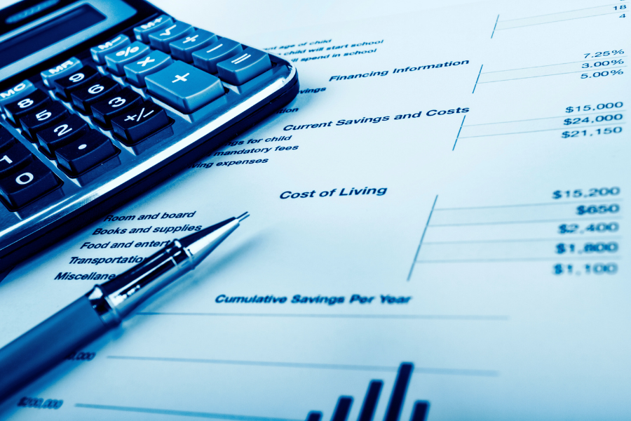 Papers with budget breakdown of cost of living expenses.